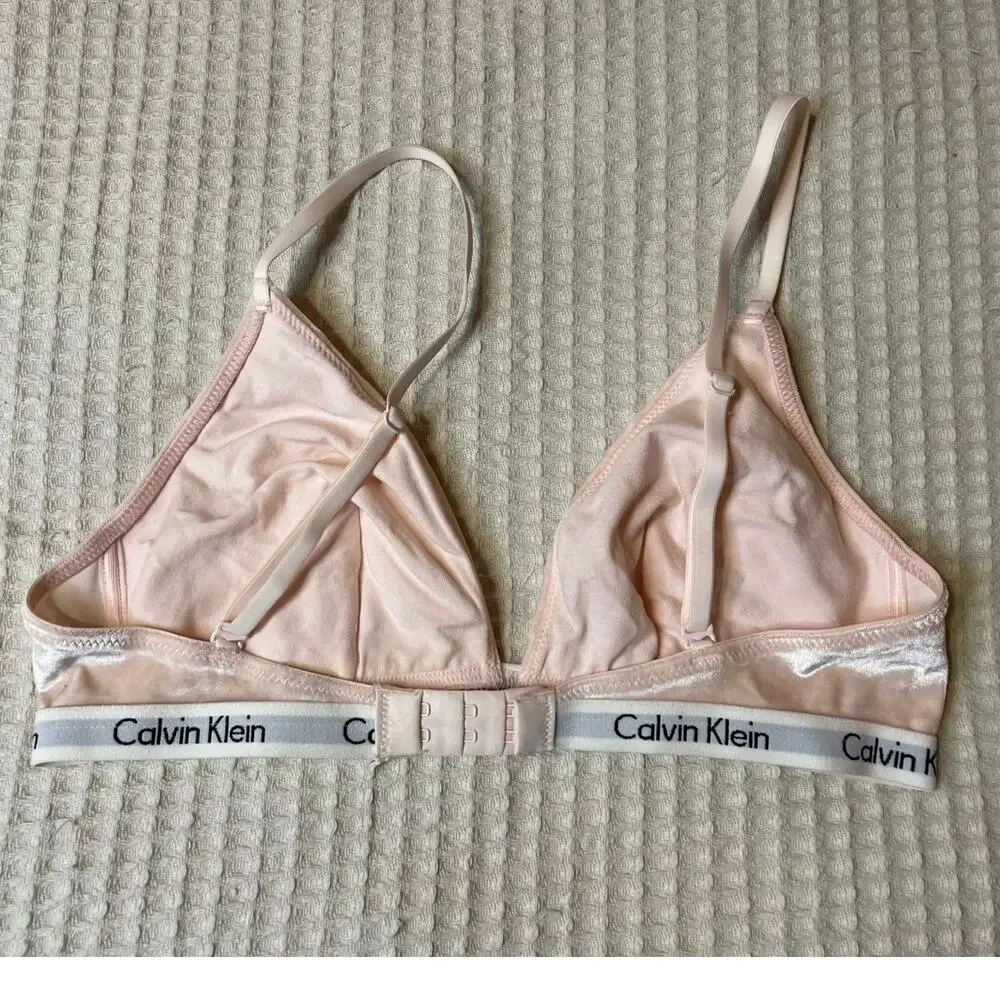 Calvin Klein Pink Crushed Velvet V Neck Bralette M